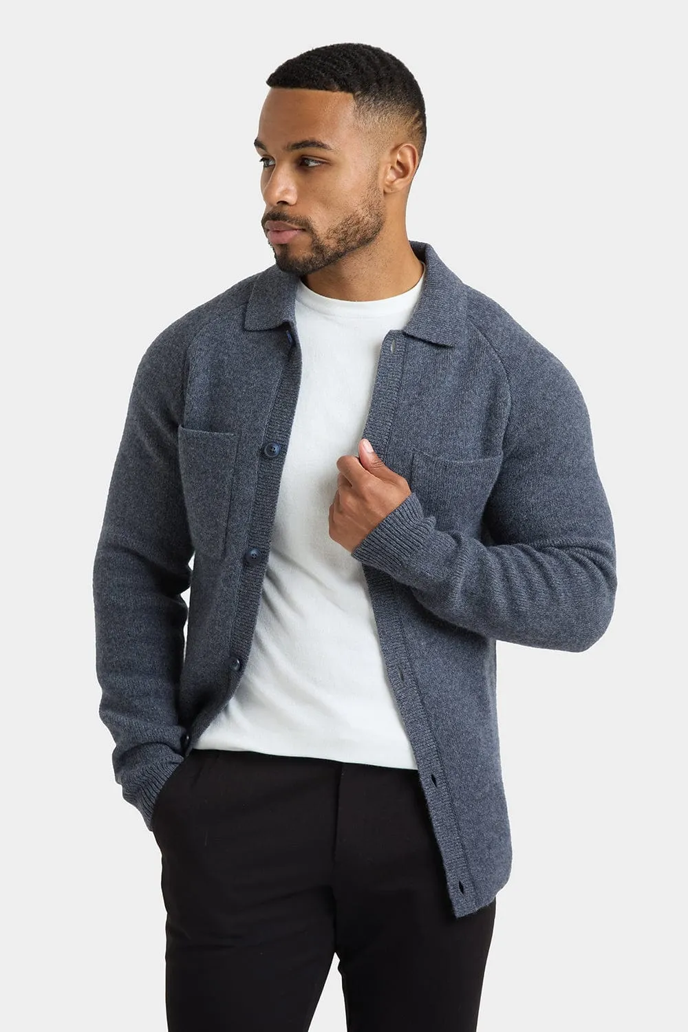 Wool Button Through Cardigan in Dark Grey Marl