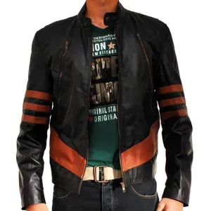 X-MEN Brown Origins Wolverine Jackman Hugh Leather Jacket