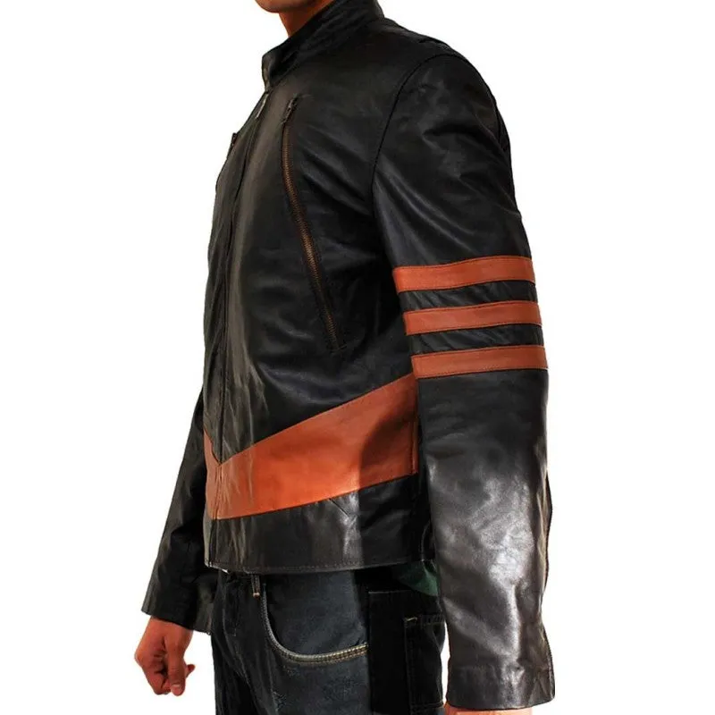 X-MEN Brown Origins Wolverine Jackman Hugh Leather Jacket