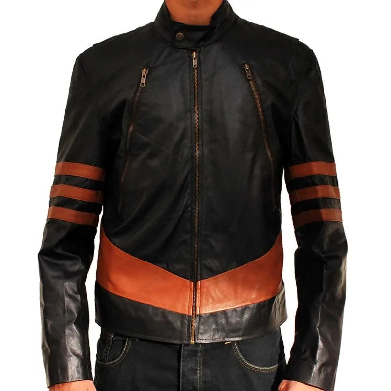 X-MEN Brown Origins Wolverine Jackman Hugh Leather Jacket