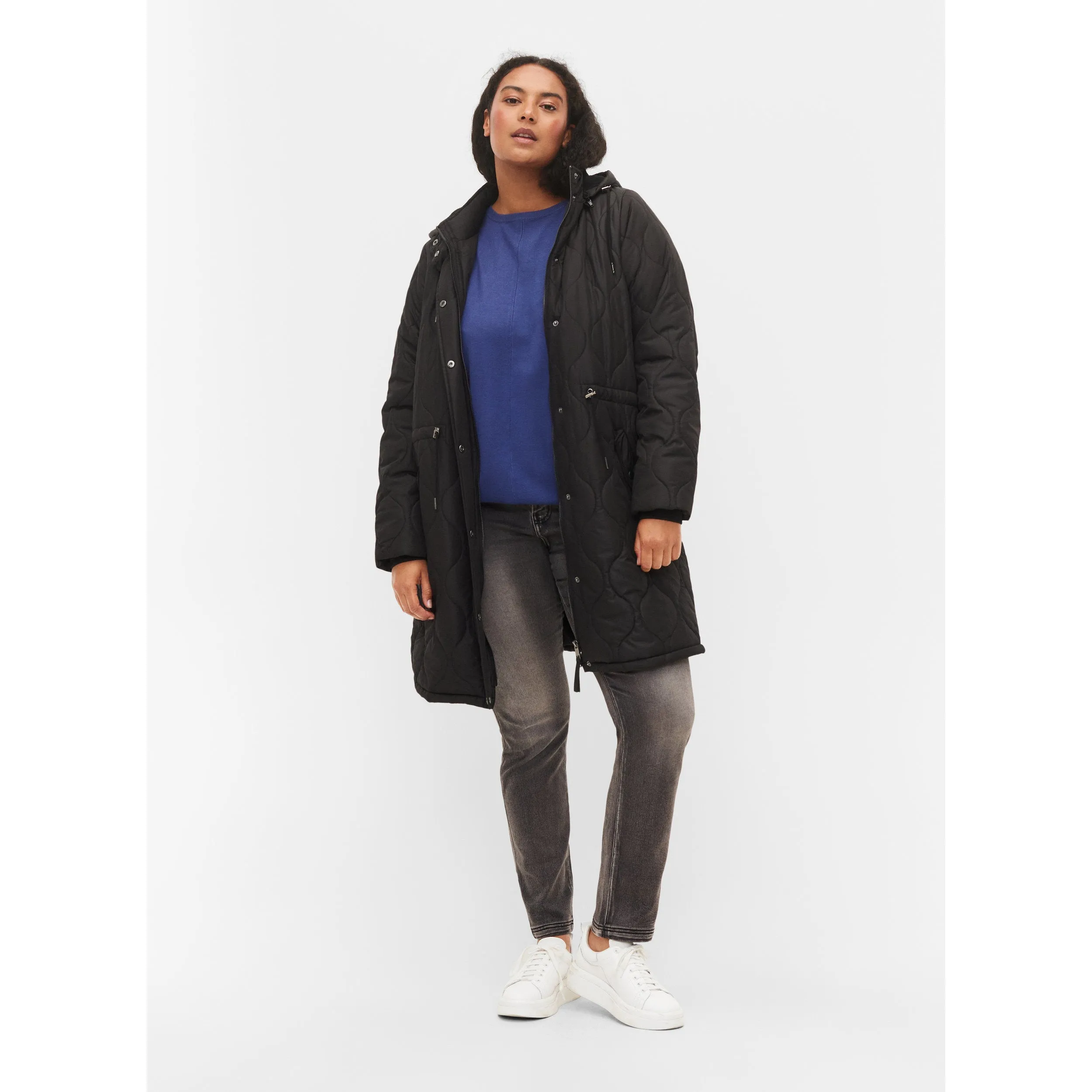 Zizzi Fleece Lined Coat in Black