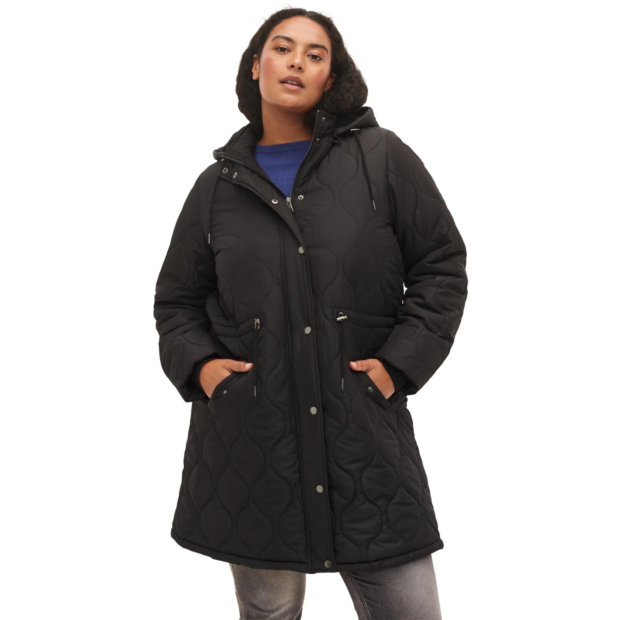 Zizzi Fleece Lined Coat in Black